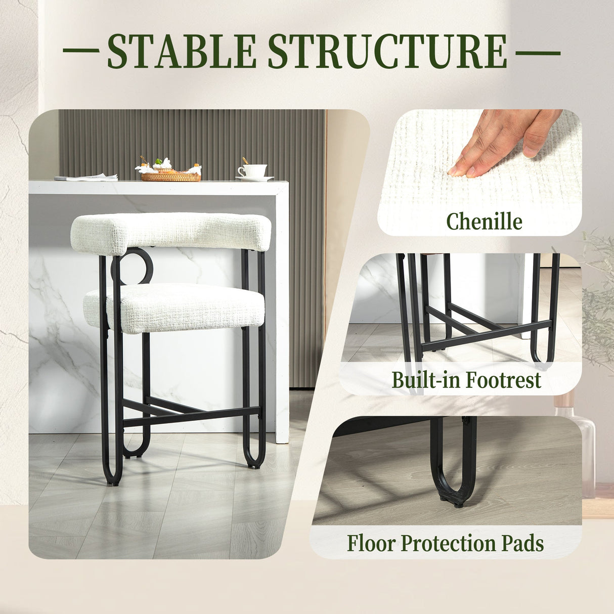 Household bar stools set of 2, modern upholstered with back