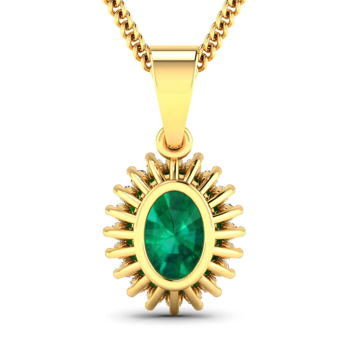 1.13 Carat Genuine Zambian Emerald and White Diamond 14K Yellow Gold Pendant