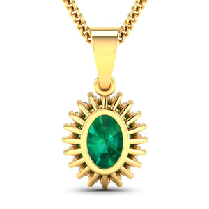 1.13 Carat Genuine Zambian Emerald and White Diamond 14K Yellow Gold Pendant