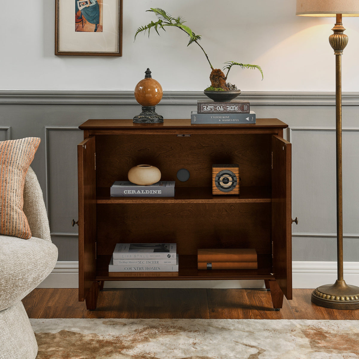 33.6' Retro Wooden Sideboard Buffet Cabinet with Storage