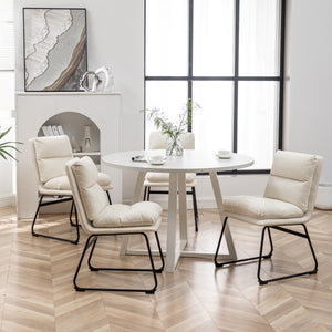 Innes 5-Piece Round Dining Set with Rubberwood Table and Faux Leather Chairs - Vanilla White