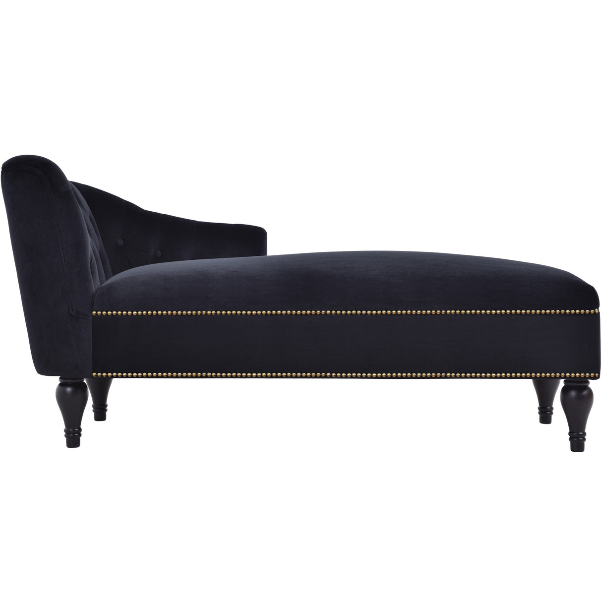 58" Velvet Chaise Lounge with Nailhead Trim and Solid Wood Legs