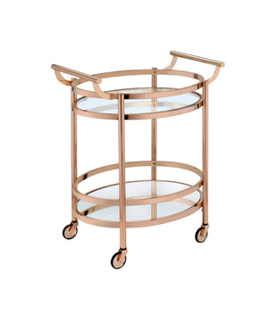 Lakelyn Clear Glass & Rose Gold Finish Serving Cart with 2 Shelves