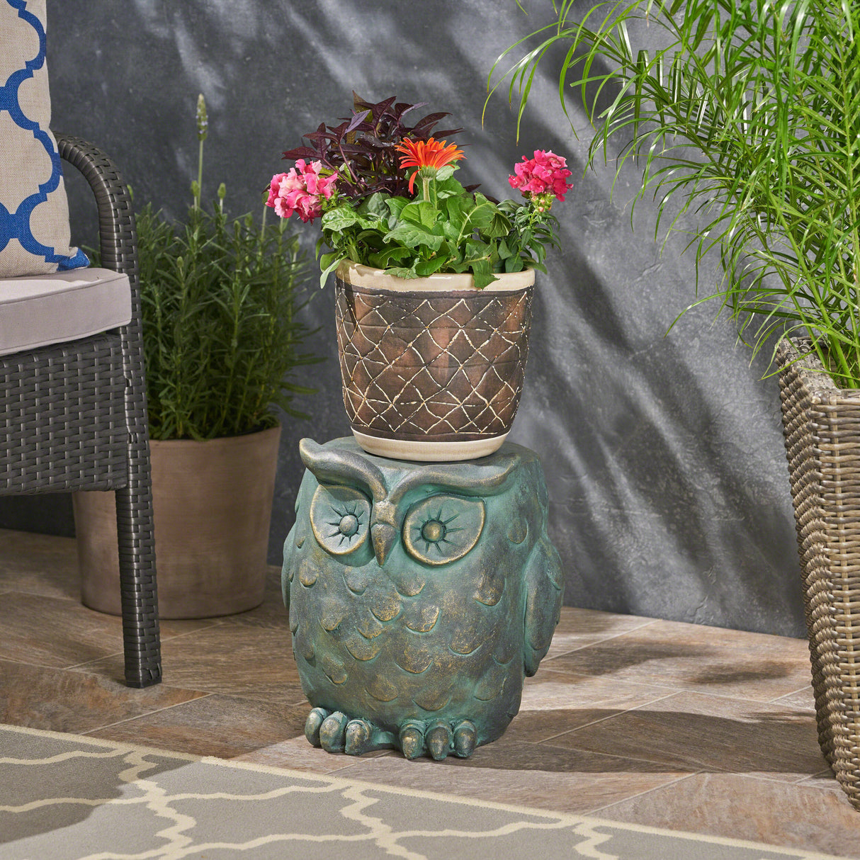Owl Garden Stool with Distressed Gold Patina Finish