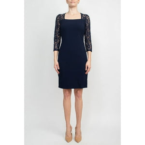 SL Fashions Square Neck Short Crepe Dress - Purple