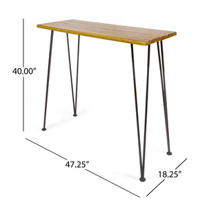 Dione Outdoor Industrial Acacia Wood Bar Set With Metal Frame And Slat Paneling - Brown