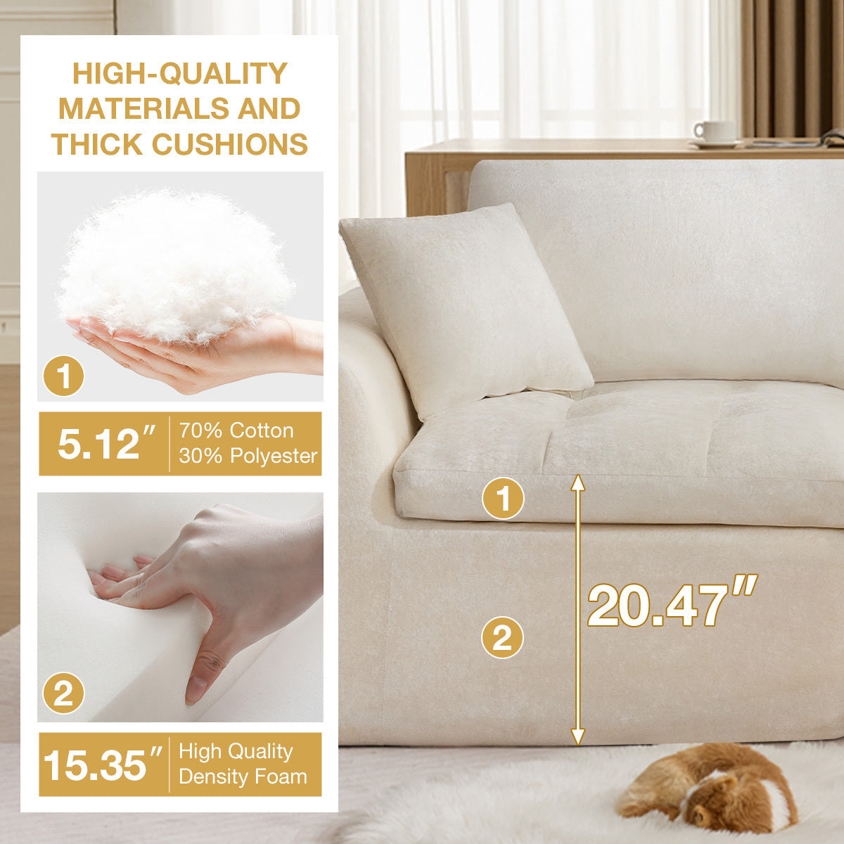 110' Cloud Sectional Couch for Living Room, Upholstered L-Shape Modular Sofa with Movable Ottoman, 3-Seater Deep-Seat Foam Couch, Comfortable Convertible Sectional for Home & Apartment