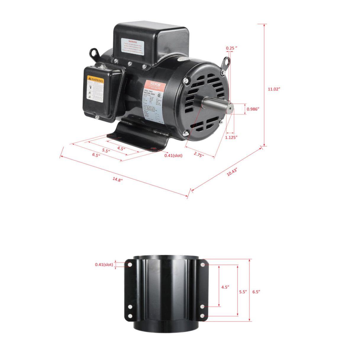 5HP Air Compressor Electric Motor 230V 25A 3450RPM CW/CCW Rotation