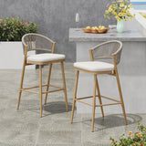 Outdoor 30.25' Bar Height Aluminum Frame Counter Stools with Scallop-shaped Backrest & Water-resistant CushionsSet of 2Maple Finish