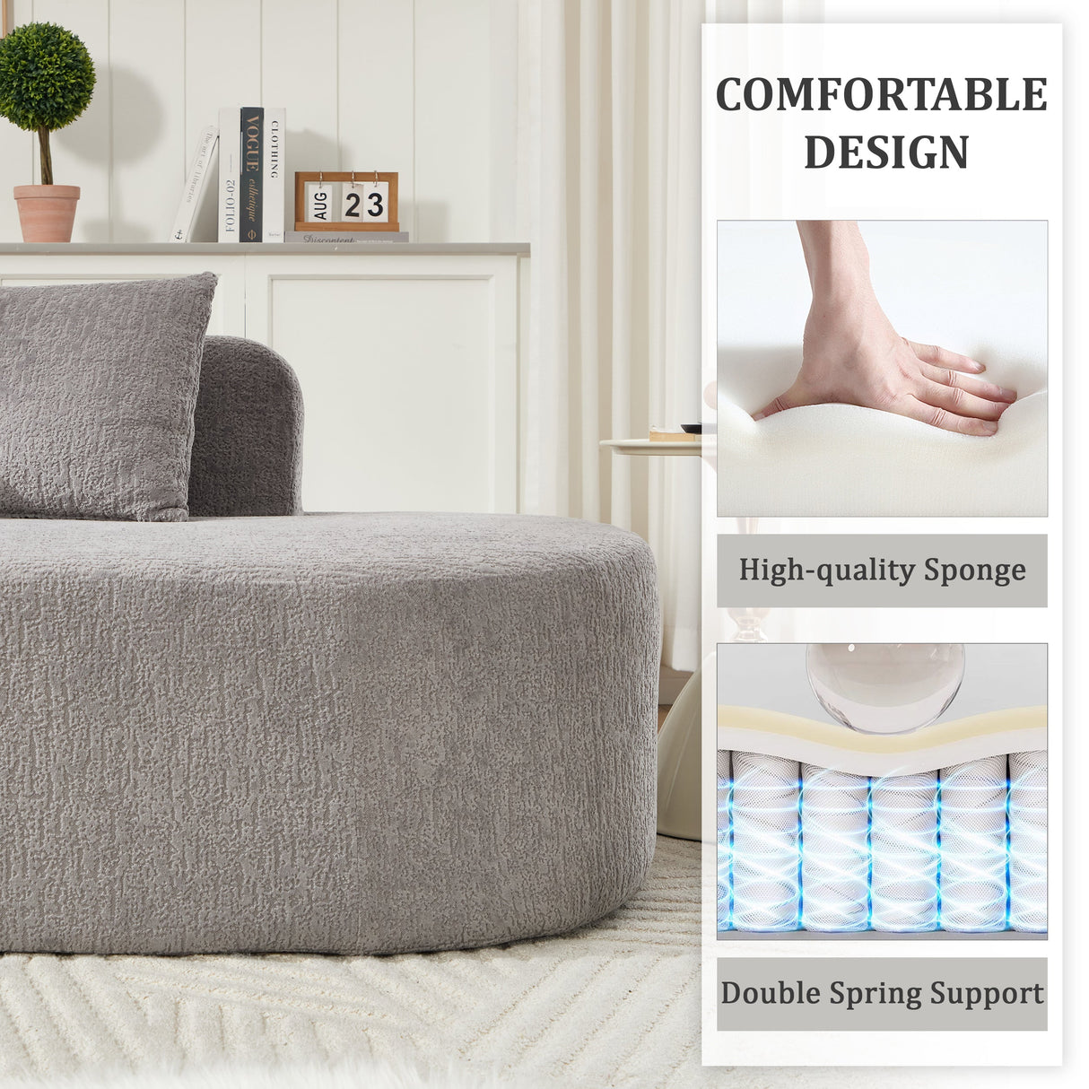 110.2" * 62" Boneless Sectional Curved Sofa with 5 Pillows