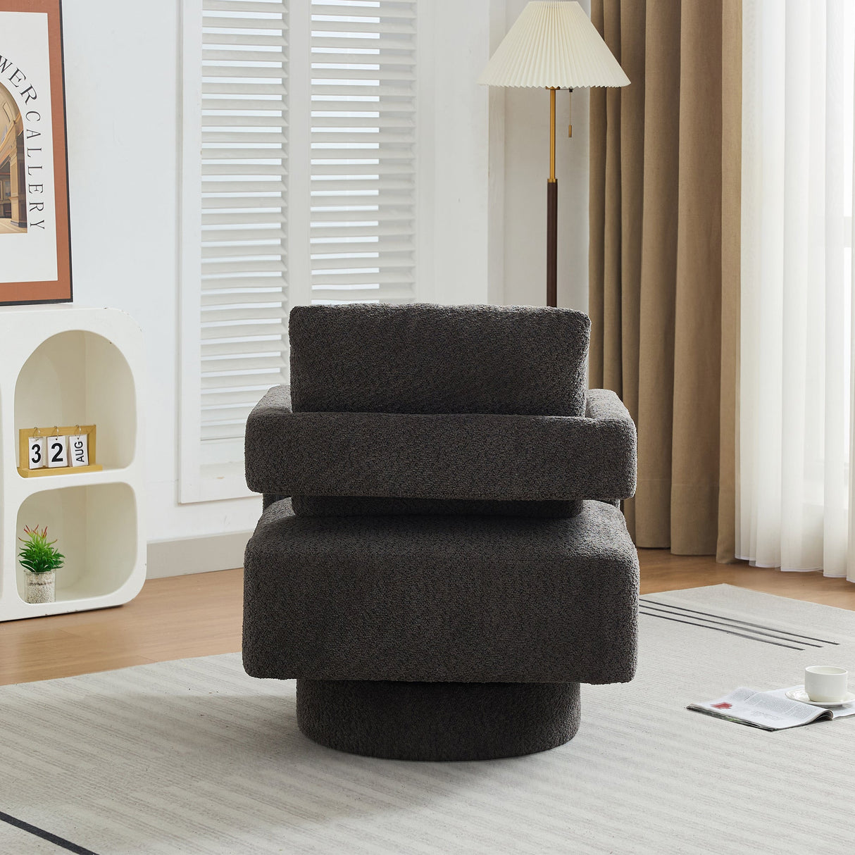 Stonewell Square Swivel Accent Chair with Open Back