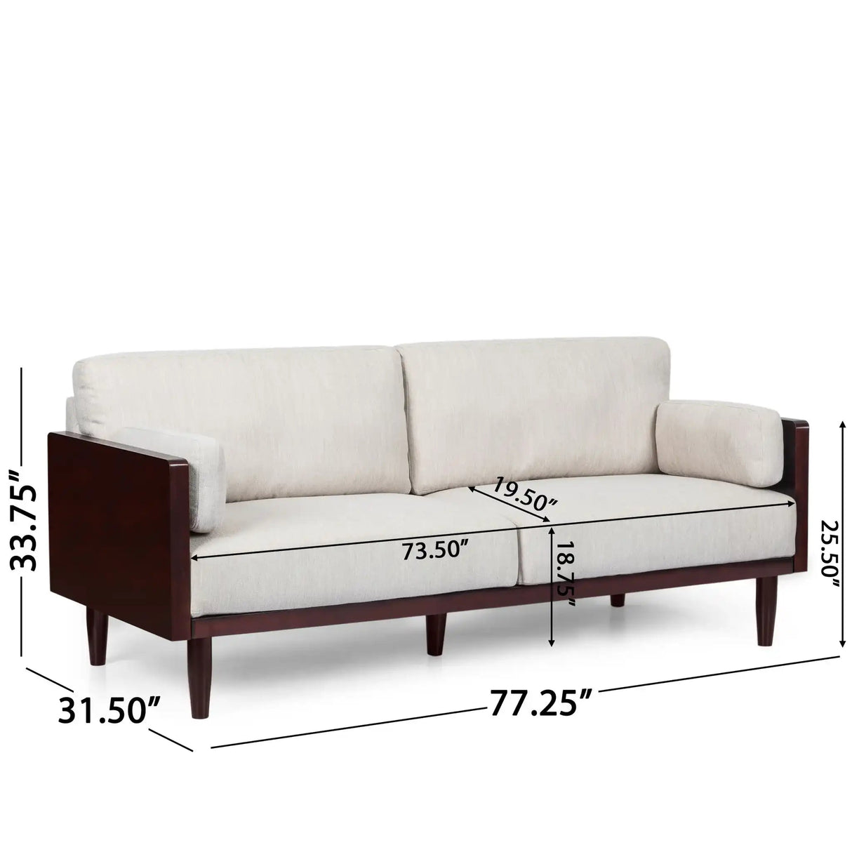 Mid - Century 3 Seater Sofa With Pillow Cushions