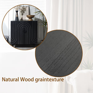 Modern Black Wood Storage Cabinet with Decorative Door, 30in Accent Sideboard for Living Room, Bedroom, or Entryway