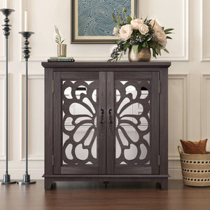 Elegant Sideboard with Two Acrylic Mirrored Doors and Adjustable Shelf Storage