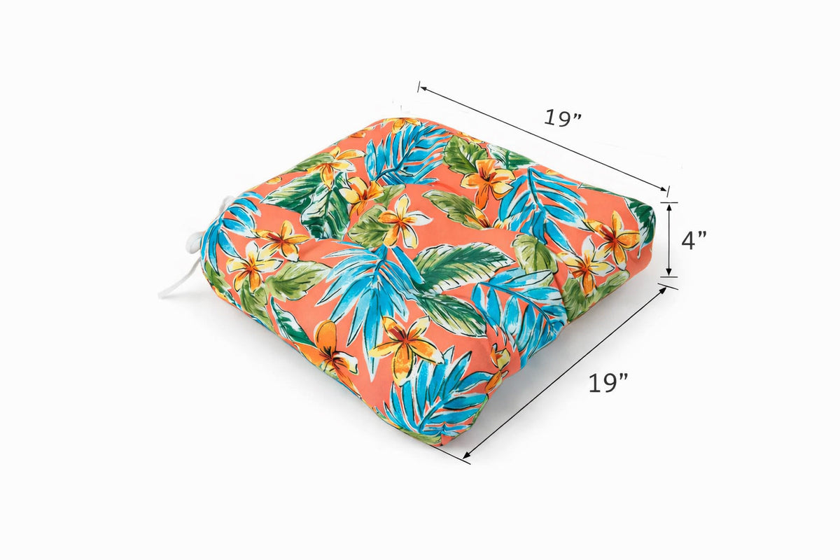Outdoor Chair Cushions Set of 2, 19 x 19 x 4 Inch Tufted Seat Cushions with Ties
