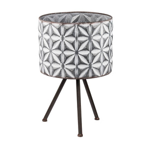 Metal Planter Stand, Round Galvanized Farmhouse Planter (Set of 2) - Gray