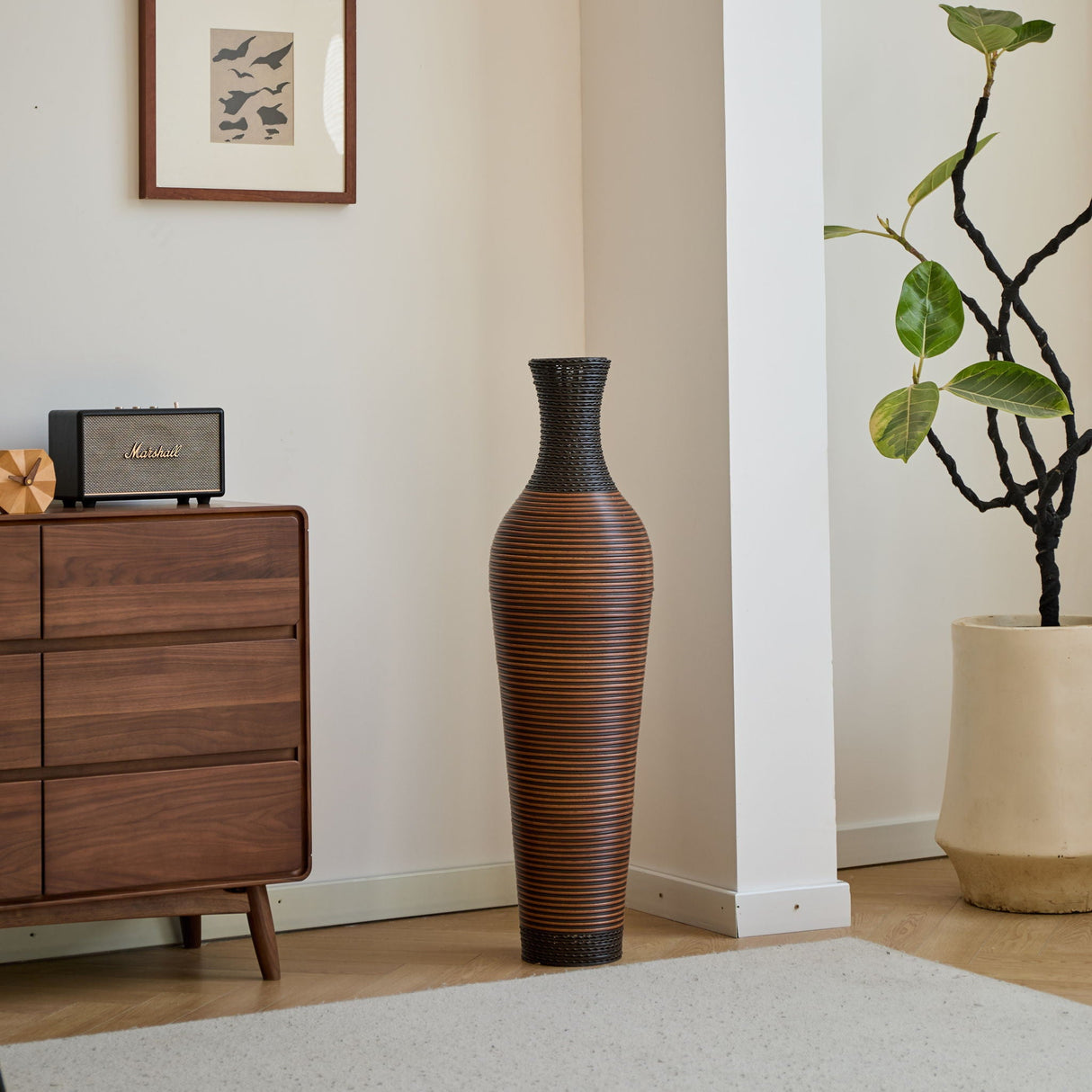 Tall Standing Designer Floor Vases With Elegant 2 Tone Finishes Ideal For Decorating Living Rooms, Bedrooms, Entryways Perfect For Decorating Your Home - Black / Gray