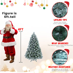4FT Flocked Christmas Tree with Pine Needles & Eucalyptus Leaves