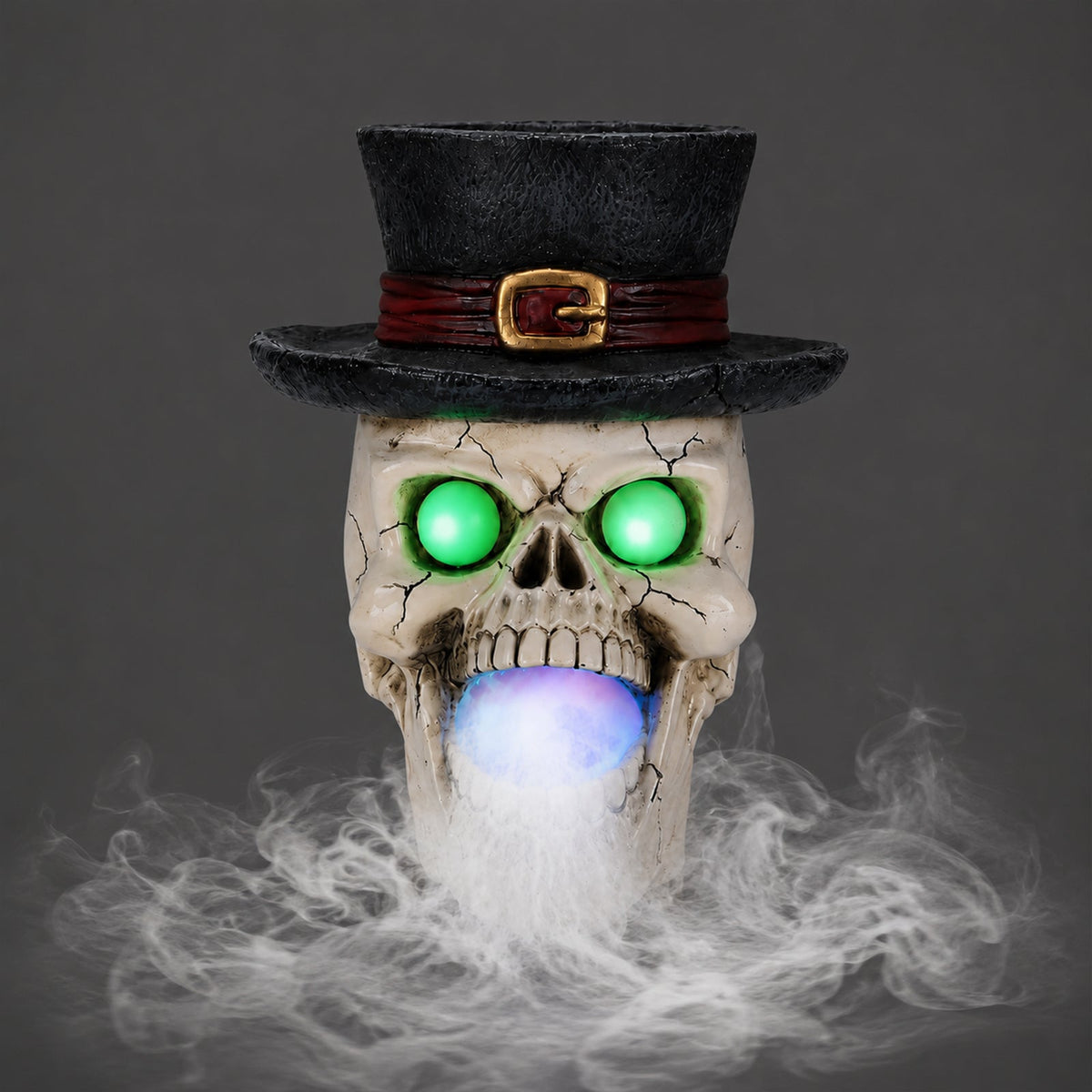 LED Light-Up Skull with Top Hat & Mist Maker