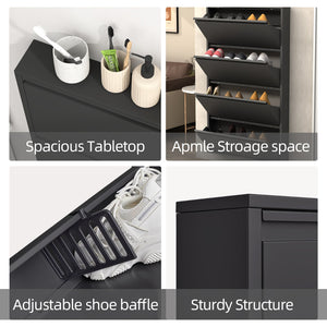 Metal Shoe Cabinet with 4 Flip Drawers