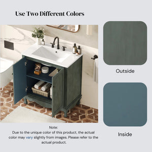 Vintage Bathroom Vanity With Ceramic Sink, Adjustable Shelves