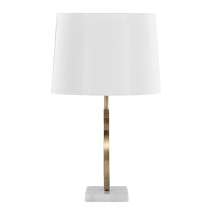 Moon Contemporary Table Lamp in White Marble, Gold Metal and White Shade