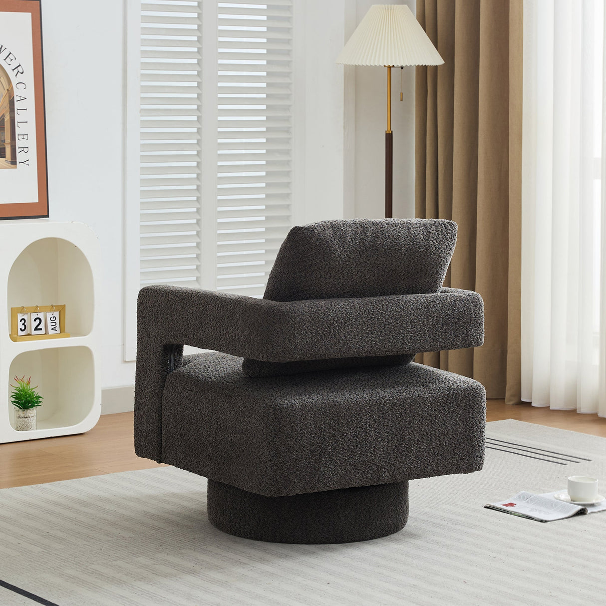 Stonewell Square Swivel Accent Chair with Open Back