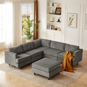 Modern Modular Sectional Couch, 6 Seaters Sleeper Sofa