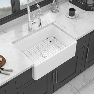 Farmhouse Ceramic Apron Front Single Bowl Kitchen Sink with Durable Design - White or Black