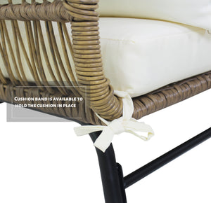 6PCS Outdoor Patio Balcony Natural Color Wicker Sofa Chair Set with Beige Cushion and Round Tempered Glass Table