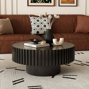 Round Coffee Table Handcrafted Relief Sturdy Pedestal