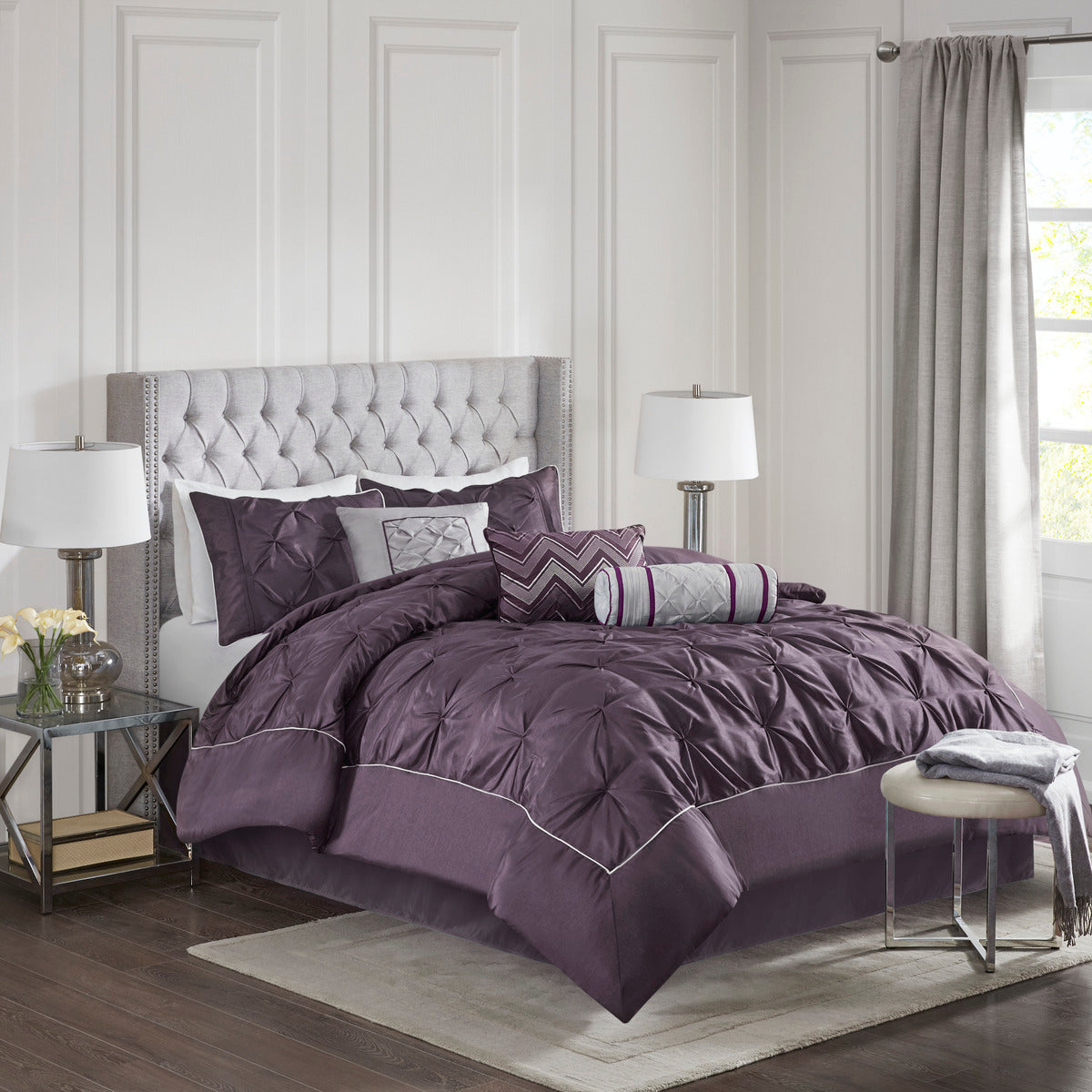 7 Piece Tufted Comforter Set Plum Full