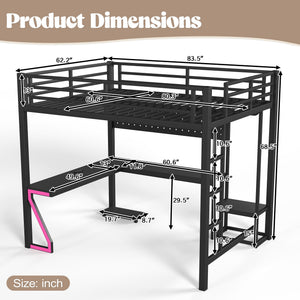 Queen Loft Bed with L-shaped Desk and USB Ports