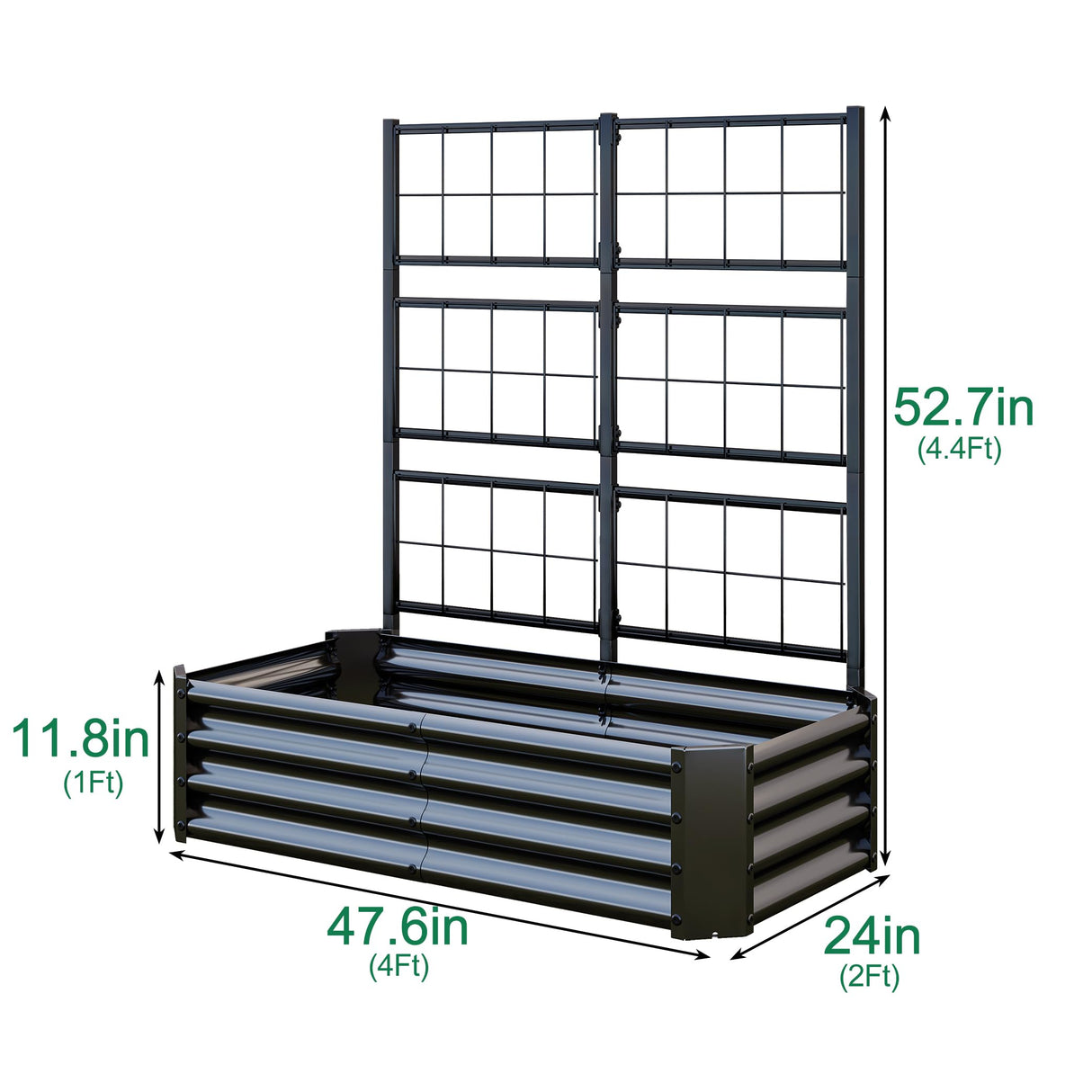 4x2x1FT Galvanized Raised Garden Bed with Arch Trellis