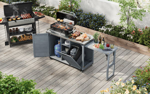 K&K 78.3' Outdoor Kitchen Island with Foldable Grill Table