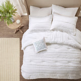 5 Piece Microfiber Ruffled Comforter Set White Queen