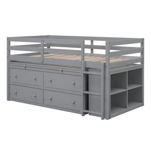 Loft Bed With Retractable Writing Desk And 4 Drawers, With Lateral Portable Desk And Shelves