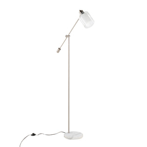 Marcel Contemporary/Glam Floor Lamp in White Marble and Nickel Metal