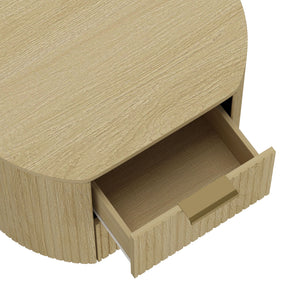 Oak Nightstand with Two Drawers and Ribbed Texture - Oak