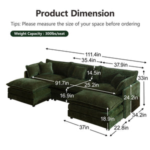 U-Shaped Sectional Sofa with Reversible Footrest