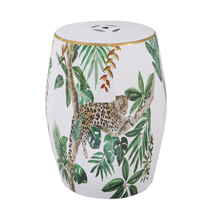 13x13x18" Ceramic Garden Stool Jungle-Themed Accent Side Table