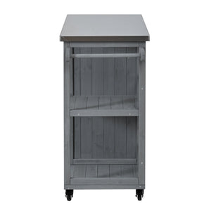 Outdoor Kitchen Island Fir Wood Prep Station with Stainless Steel Top