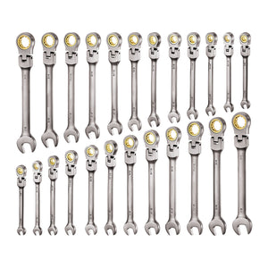 Flex-Head Ratcheting Wrench Set, 24-Piece SAE and Metric