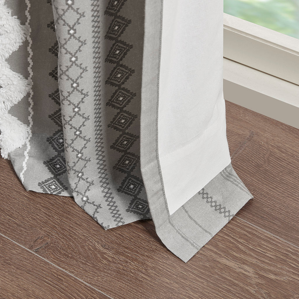 Cotton printed curtain panel with chenille stripe and lining