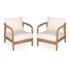 Outdoor Lounge Chair With Woven Backrest, Solid Wood Frame, Comfortable Cushions
