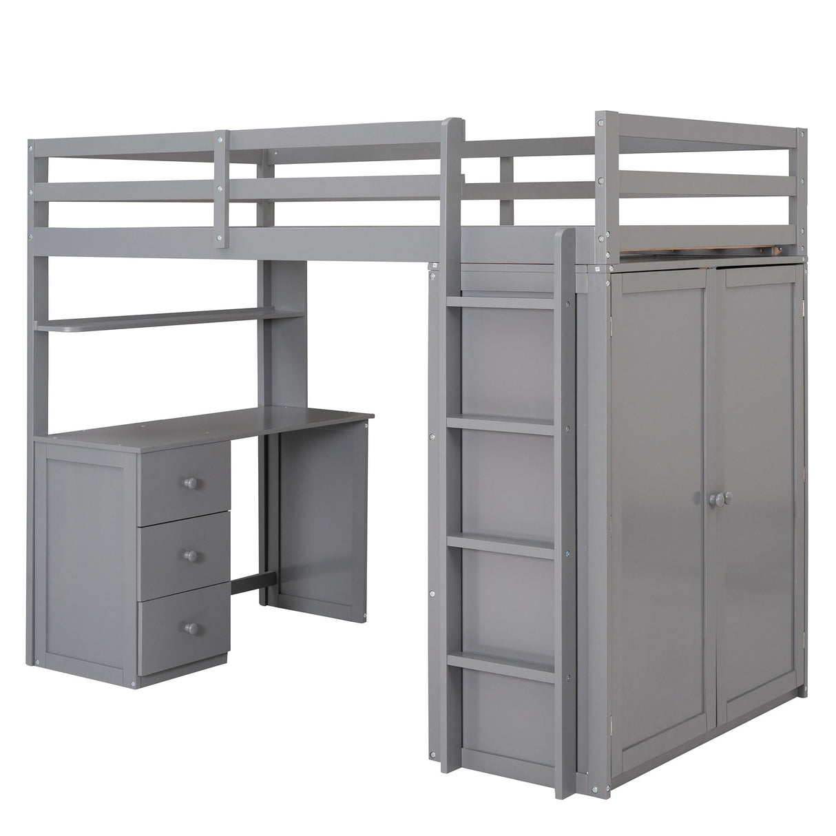 Loft Bed With Drawers, Desk, And Wardrobe