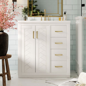 Bathroom Vanity With Sink, Storage Cabinet, Freestanding Set With 3 Drawers & Soft Closing Doors