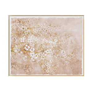 59.1x47.2' Hand-Painted Cherry Blossom Canvas Art with Blush Pink and White Finish