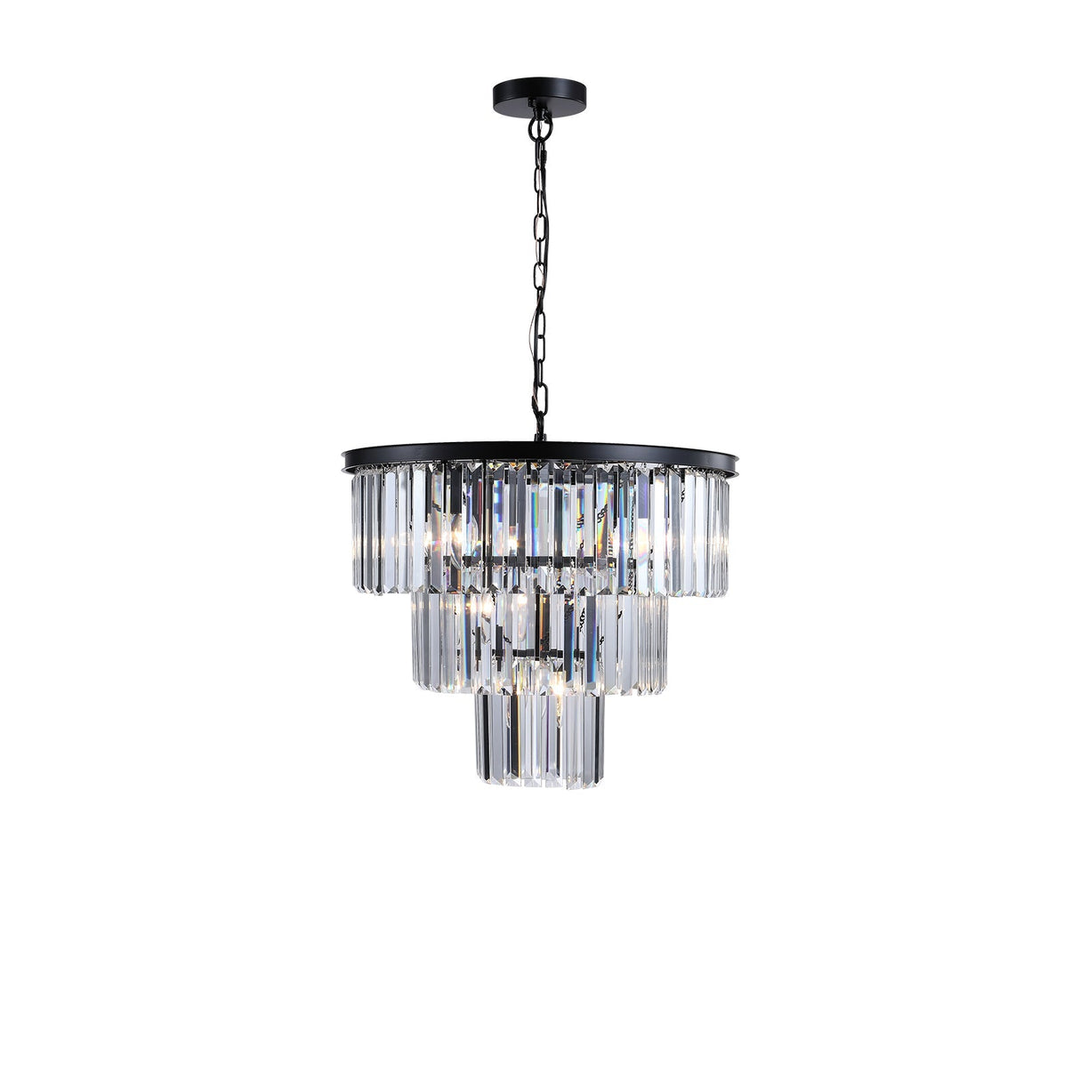 20' Luxury 3-Tier Crystal Chandelier, 7-Light Black Frame Pendant Light, Elegant Ceiling Lighting for Living Room, Dining Room, Bedroom (No Bulbs)