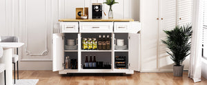 K&K 54-Inch Large Kitchen Island with Rubber Wood Drop Leaf